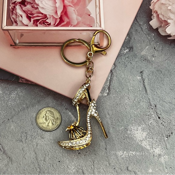 Stunning Gold & Silver Crystal High Heel Shoe Keychain Charm - Picture 14 of 16